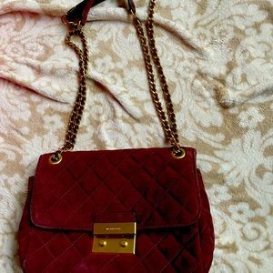 Michael kors quilted suede raspberry cross body bag